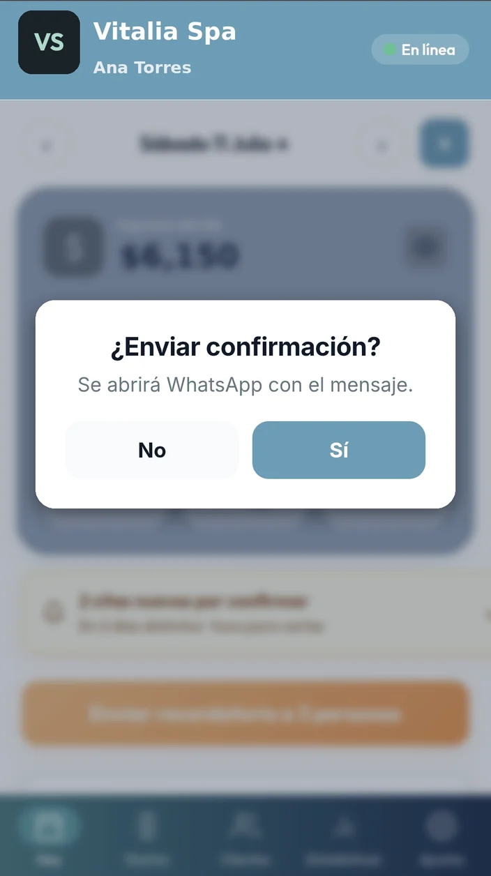 Aviso de Agenda Alfa para enviar la confirmación de la cita por WhatsApp